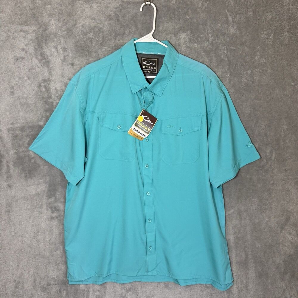 NWT Drake Clothing Co Teal Surge SS Button Shirt XL Gorpcore Fishing READ